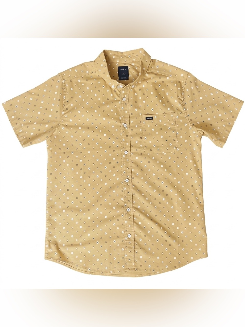 RVCA Short Sleeve Button-Down Shirt in Mustard Yellow - Men’s Medium - Slim Fit